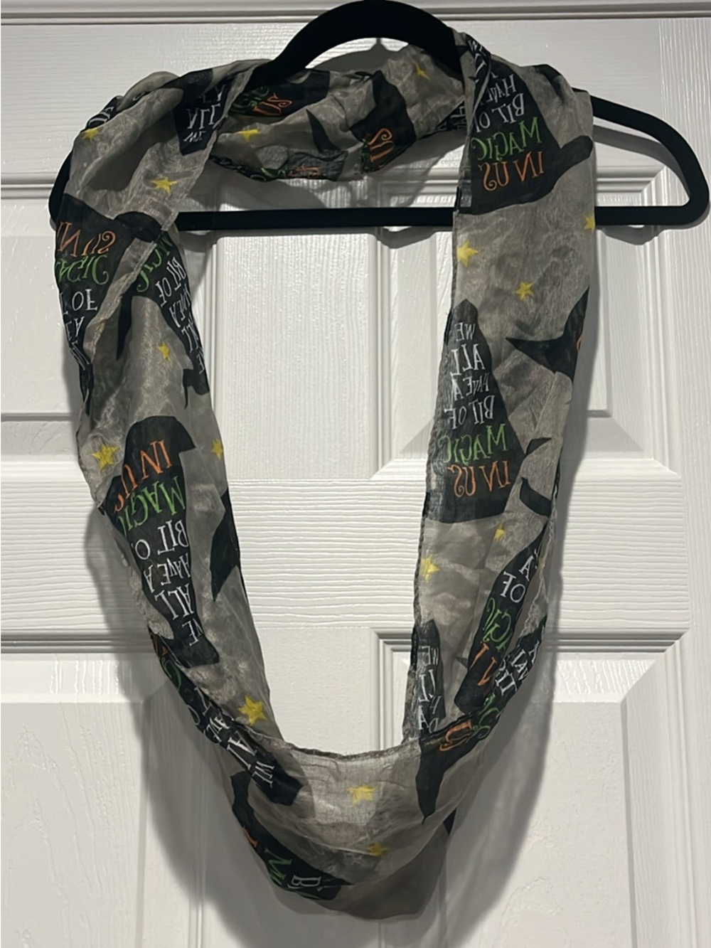Grey Infinity Scarf with Magic Hat Print